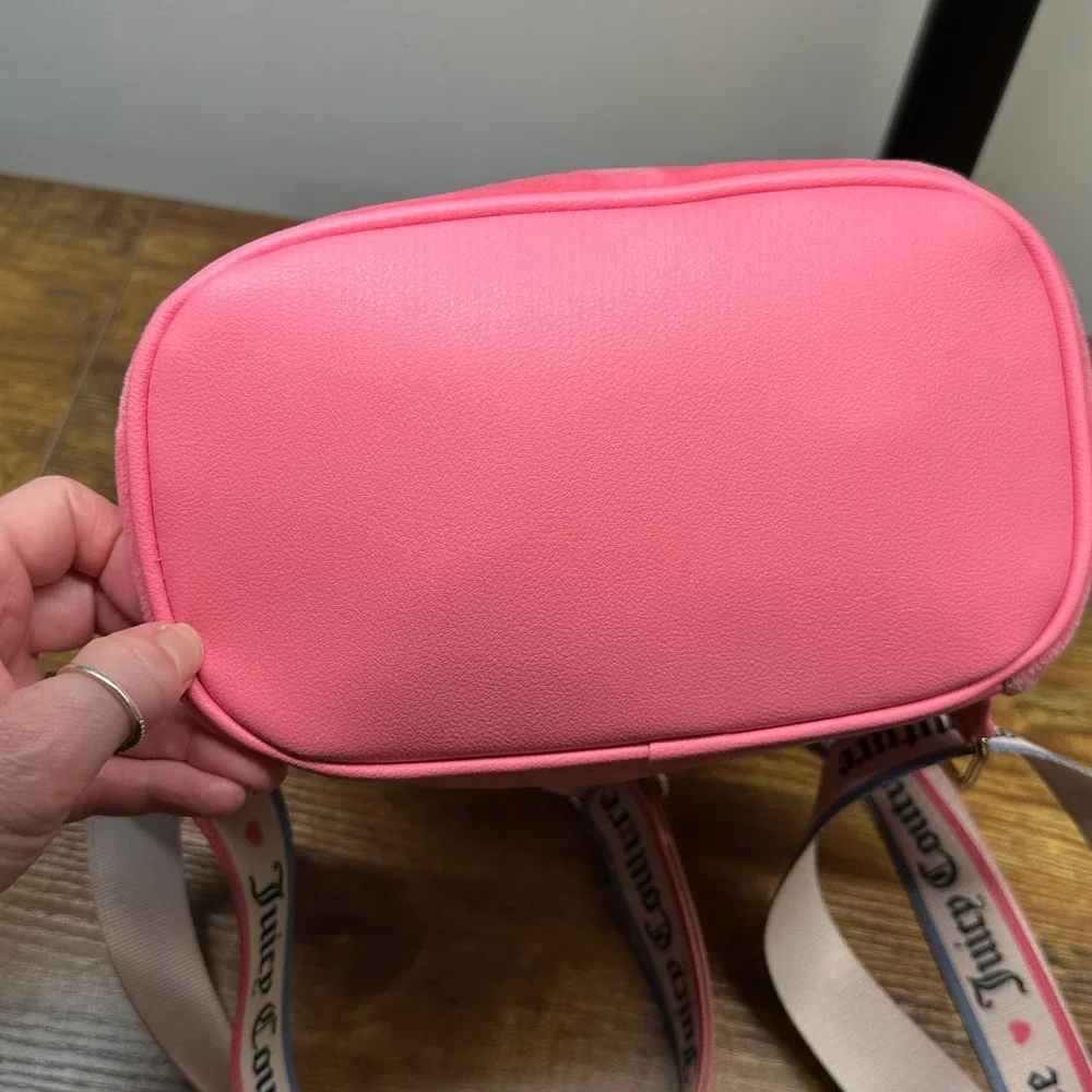 Juicy Couture Pink‎ Velour Mini Backpack Rhinestone Logo Webbed Straps Y2K Style